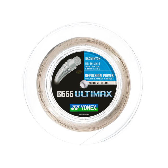 Yonex BG66 Ultimax badmintonsnaar - high repulsion - wit - coil 200m
