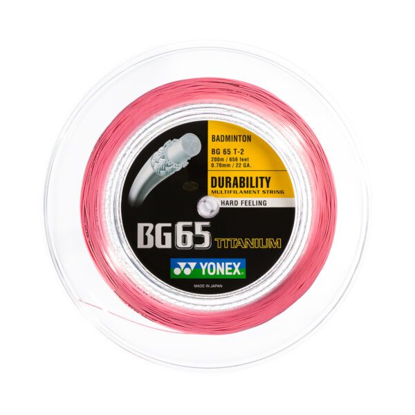 Yonex BG65 TI (Titanium) badmintonsnaar - roze - 200m coil of 10m set
