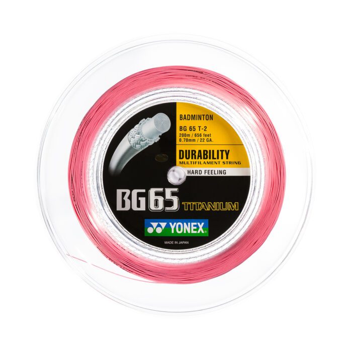 Yonex BG65 TI (Titanium) badmintonsnaar - roze - 200m coil of 10m set