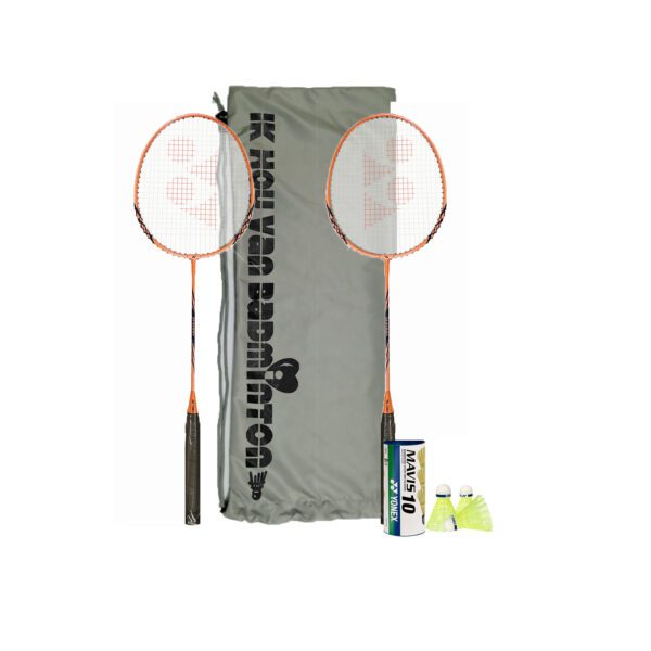 Yonex B-4000 oranje recreatieve badmintonset - 2 oranje B-4000 - draagtas - Mavis 10 badmintonshuttles