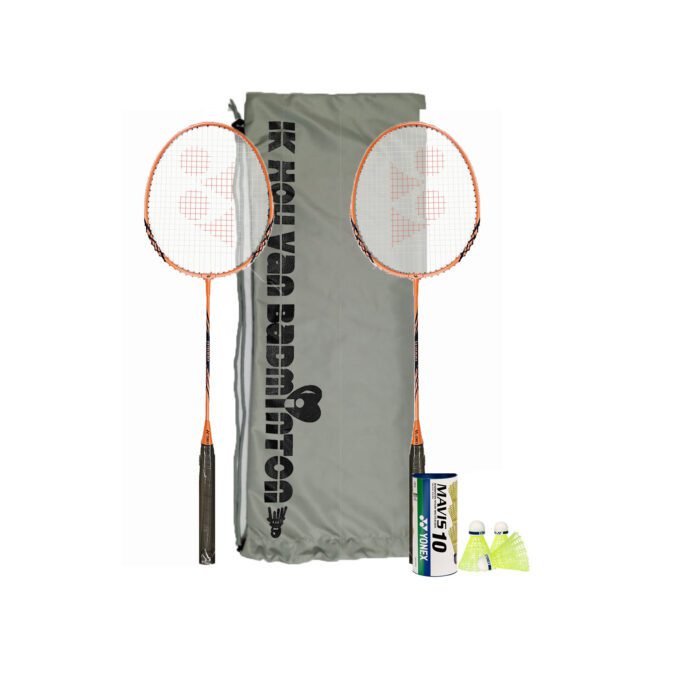 Yonex B-4000 oranje recreatieve badmintonset - 2 oranje B-4000 - draagtas - Mavis 10 badmintonshuttles