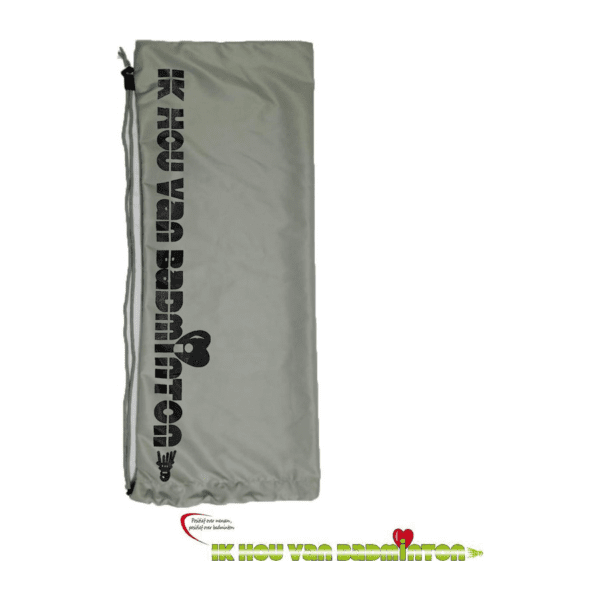 Badminton polyester drawstring / draagtas 'Ik hou van badminton' - grijs / zwart