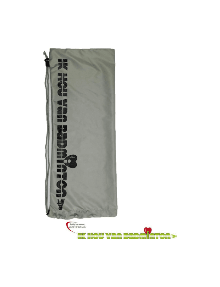 Badminton polyester drawstring / draagtas 'Ik hou van badminton' - grijs / zwart