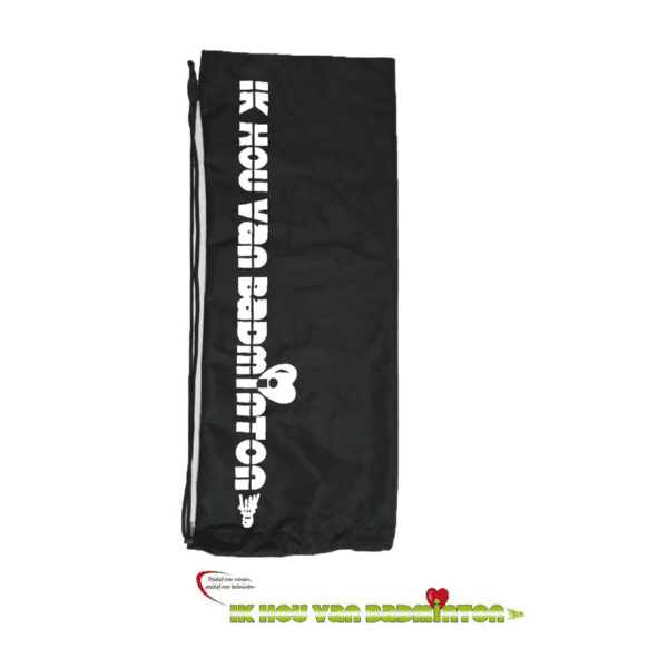 Badminton polyester drawstring / draagtas 'Ik hou van badminton' - zwart / wit