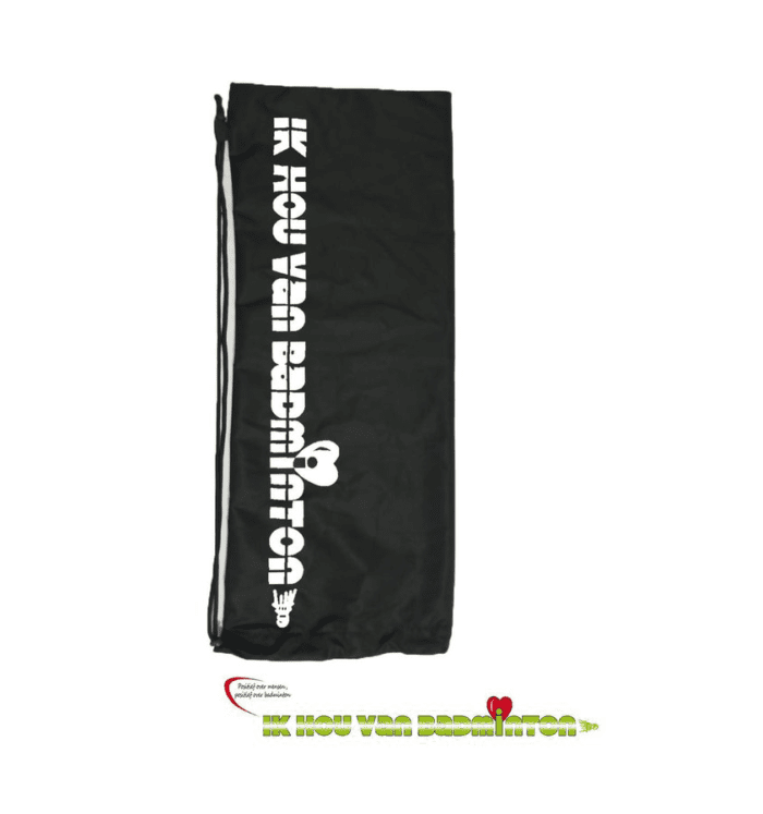 Badminton polyester drawstring / draagtas 'Ik hou van badminton' - zwart / wit