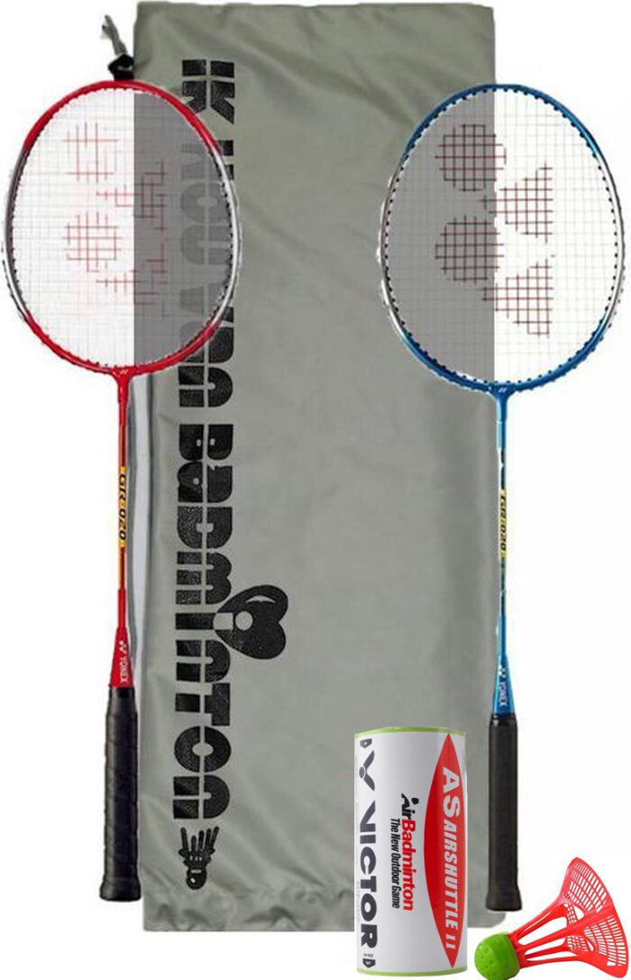 Yonex recreatieve badmintonset GR-020 met VICTOR AIRbadminton shuttles en draagtas