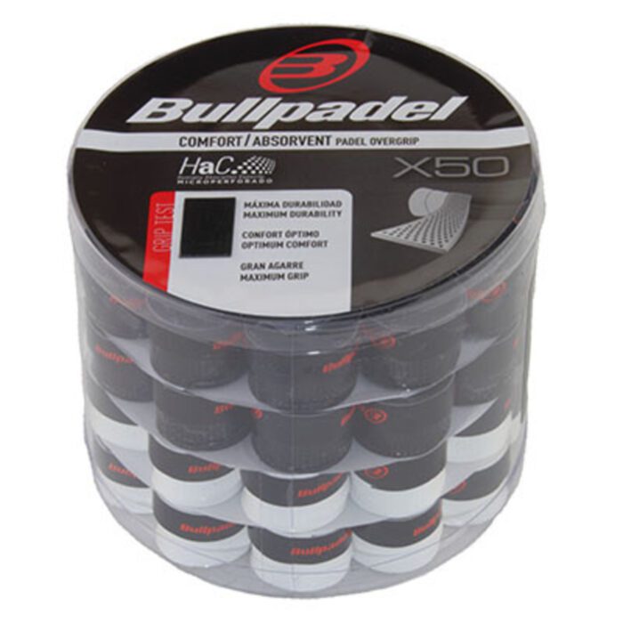 Bullpadel padel overgrips - wit / zwart - box 50stuks