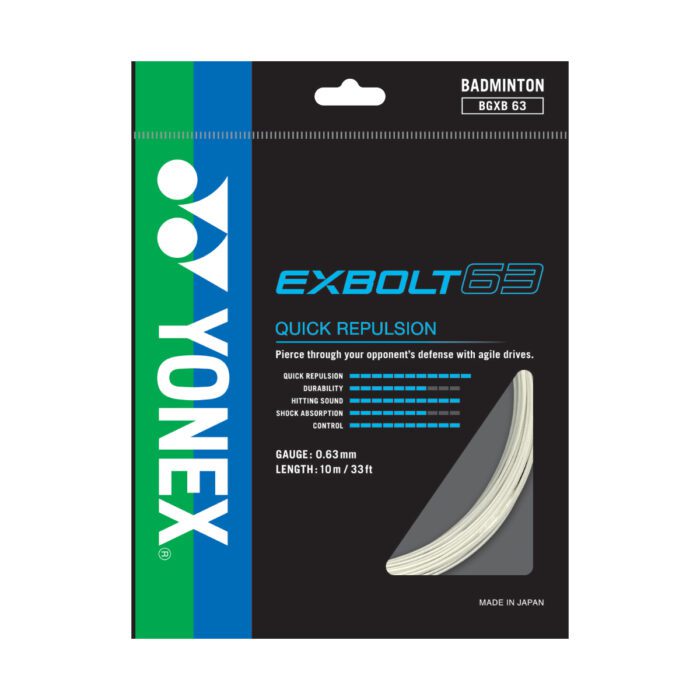 Yonex BGXB-63 EXBOLT 63 badmintonsnaar - quick repulsion - wit - CHESPsport set 10m