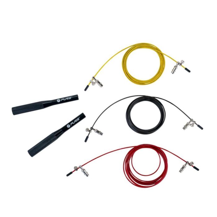 Pure2Improve professioneel instelbaar springtouw - rood / zwart / geel