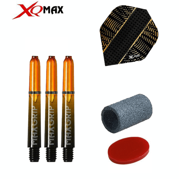 XQ MAX Distinct flights accessoiresset, 35mm shafts, wax en slijpsteentje - goud/zwart