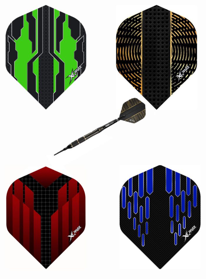 XQ MAX flights voor darts - assorti - Distinct / Contour / Halcyon / Terminator - 12pcs