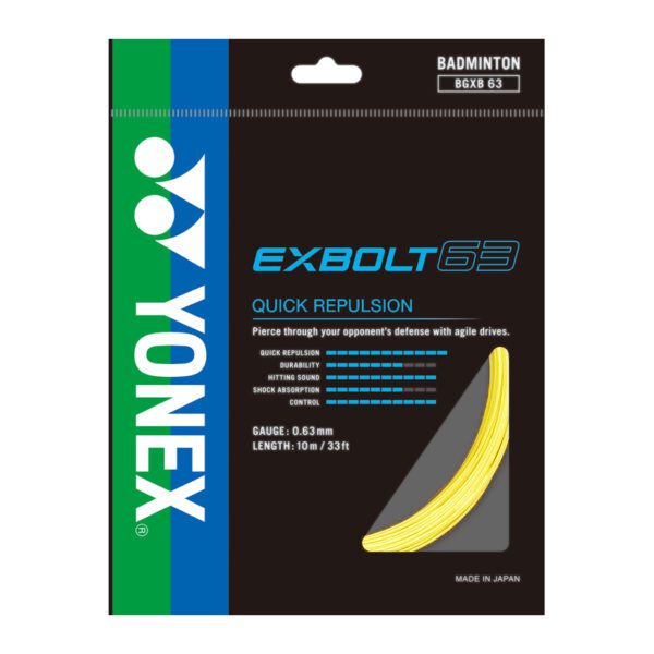 Yonex BGXB-63 EXBOLT 63 badmintonsnaar - quick repulsion - geel - Yonex set 10m