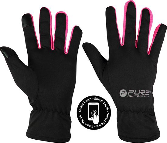 Pure2Improve hardloop handschoenen - zwart/roze - maat M/L