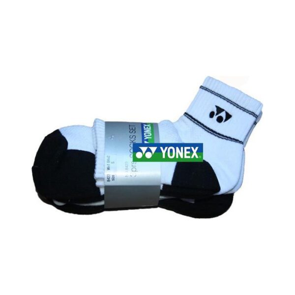 Yonex 8423 badminton tennis 3pak sportsokken quarter - wit/zwart