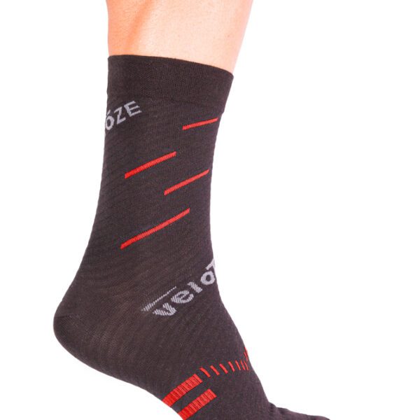 VELOTOZE Merinowolmix fietssokken - Active compression  - zwart/ rood