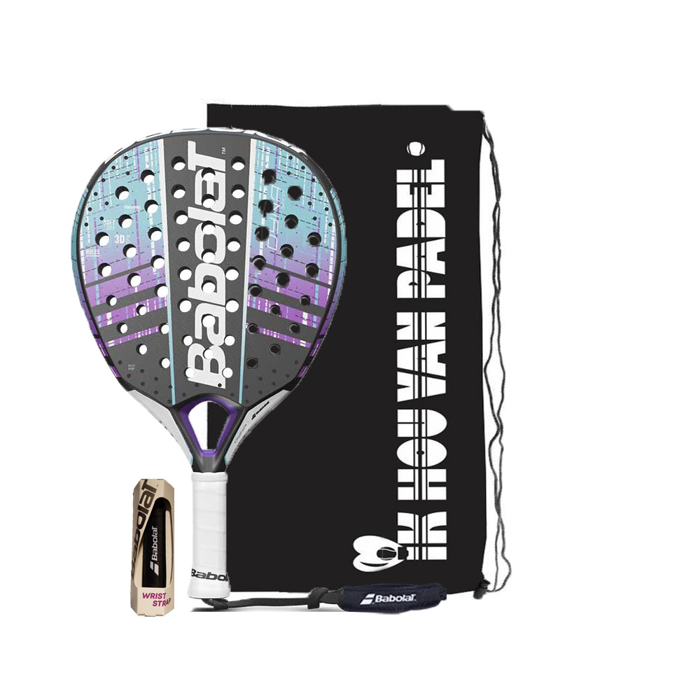 3 in 1 Babolat Dyna Spirit padelracket wrist strap en opbergtas