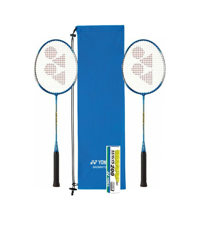 Yonex compleet blauwe recreatieve badmintonset - GR-020 / Yonex softcase en Mavis 200