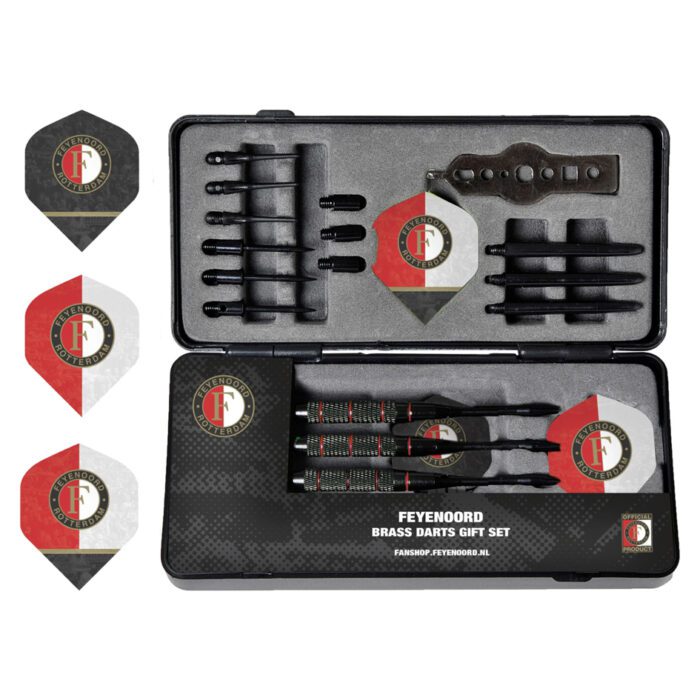 Feyenoord darts giftset: darts, flights in verpakking met Feyenoord artwork