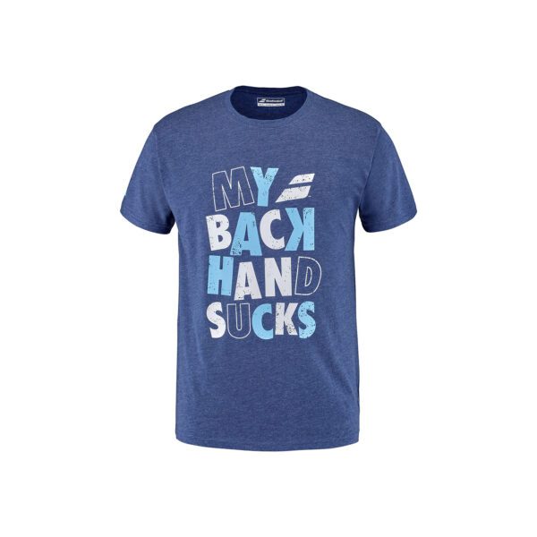 Babolat Message heren shirt 'My Backhand Sucks' - blauw
