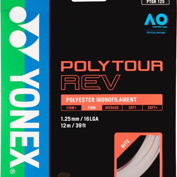 Yonex Polytour REV tennissnaar - 1,25mm - white - 12meter