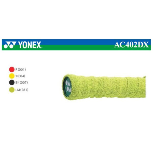 Yonex AC402DX dunnere badstof grip - geel, groen, rood en zwart
